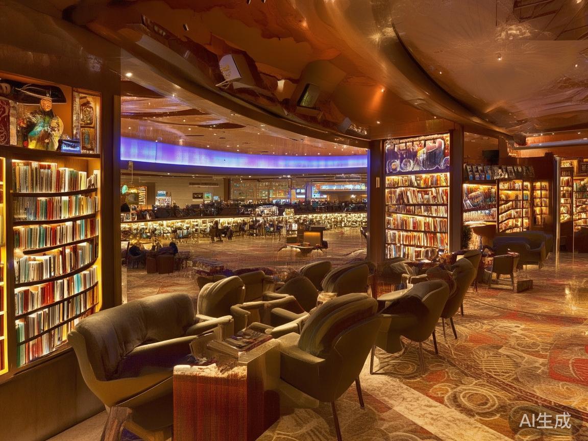 在赌场内，公共区域通常会设有阅读角或休息区。每个人